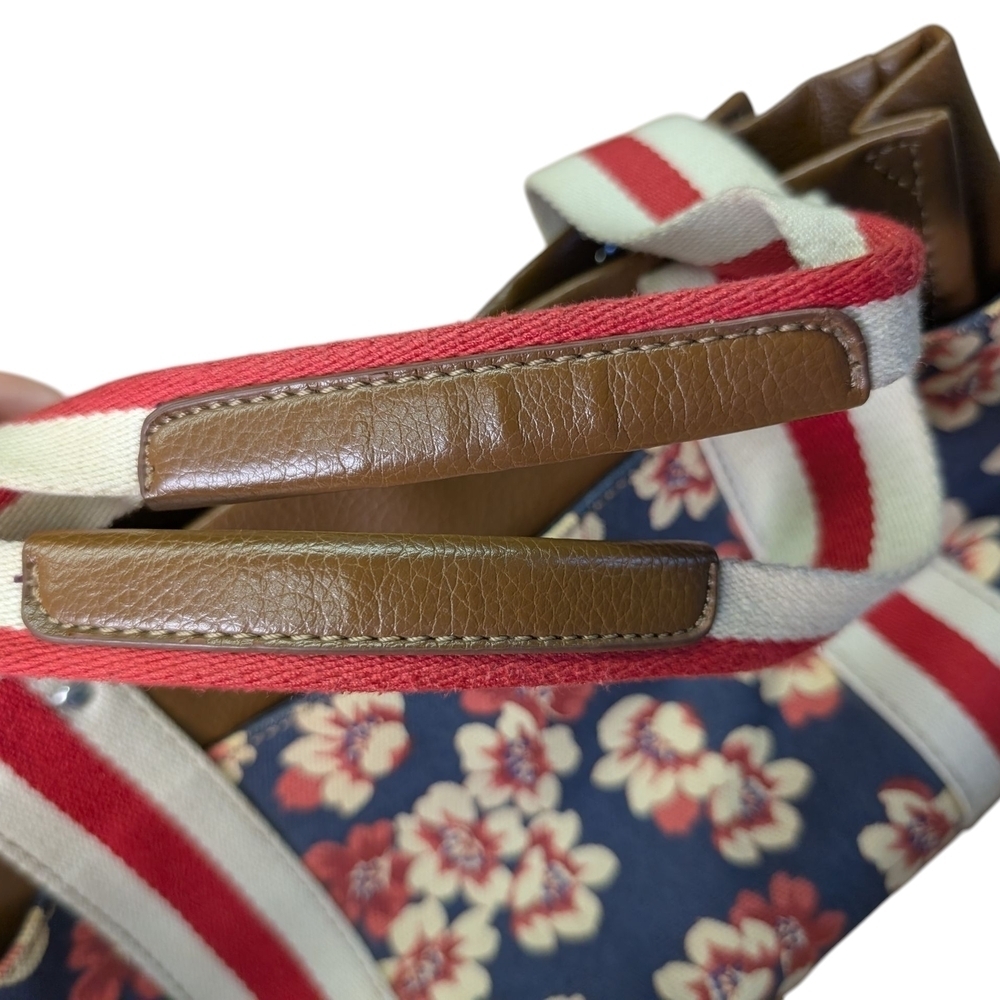 Tommy Hilfiger Floral Canvas Purse Navy Blue Red White Stripes Pockets 90s Vibes - Picture 10 of 13